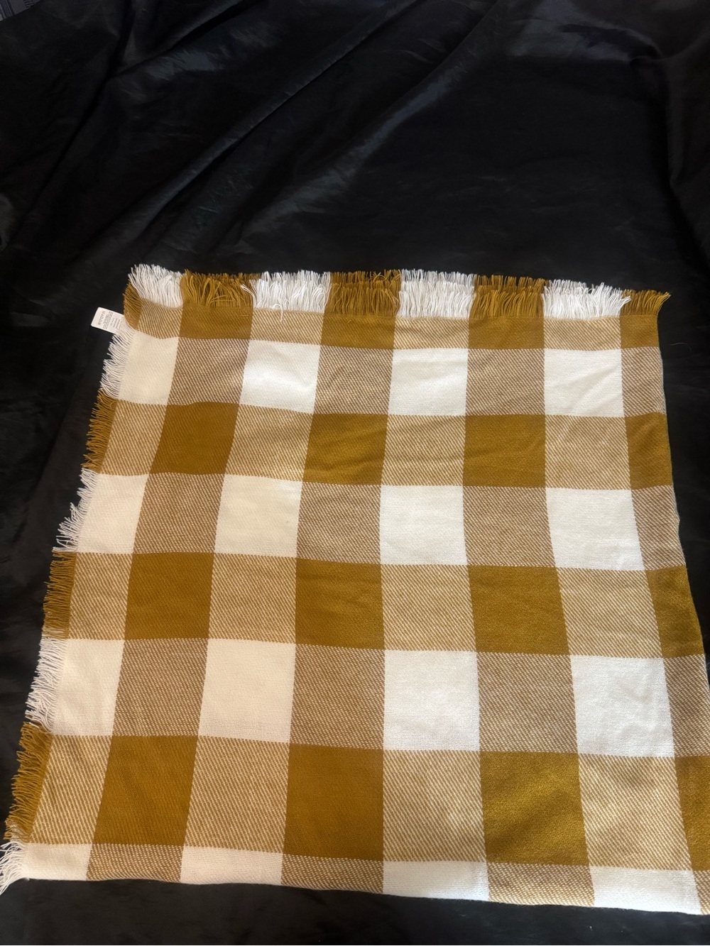 Madewell Buffalo Check Plaid Blanket Scarf Camel Cream Fringe Oversized 56x56